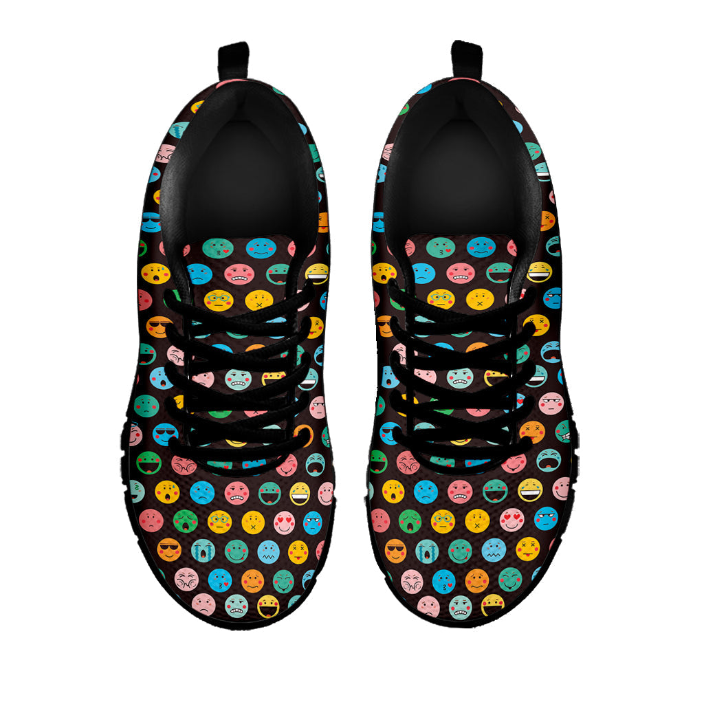 Colorful Emoji Faces Pattern Print Black Running Shoes