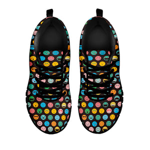 Colorful Emoji Faces Pattern Print Black Running Shoes