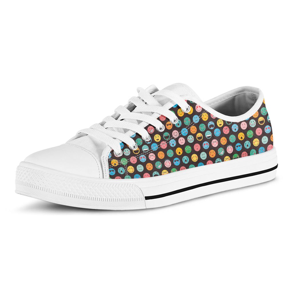 Colorful Emoji Faces Pattern Print White Low Top Sneakers