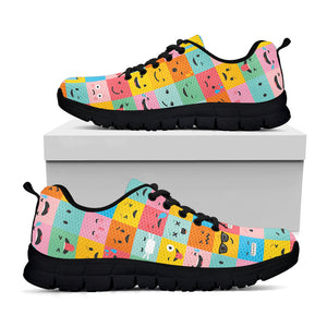 Colorful Emoji Pattern Print Black Running Shoes