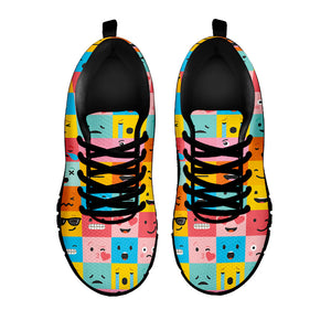Colorful Emoji Pattern Print Black Running Shoes