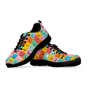 Colorful Emoji Pattern Print Black Running Shoes