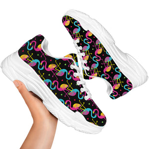 Colorful Flamingo Pattern Print White Chunky Shoes