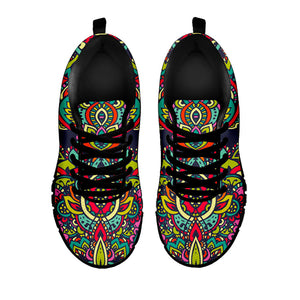 Colorful Floral Mandala Print Black Running Shoes