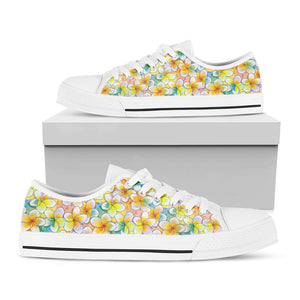 Colorful Frangipani Pattern Print White Low Top Sneakers