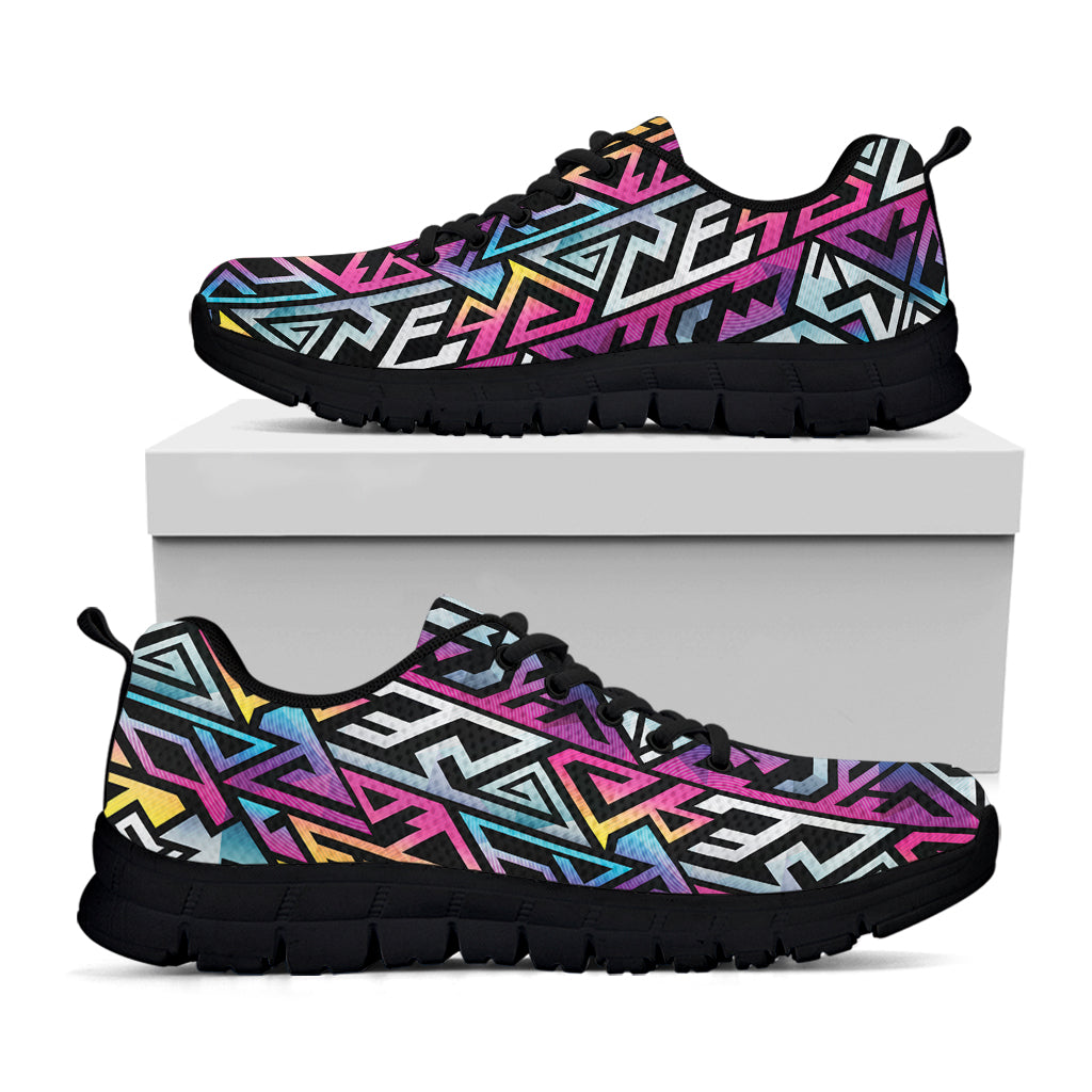 Colorful Geometric Tribal Pattern Print Black Running Shoes