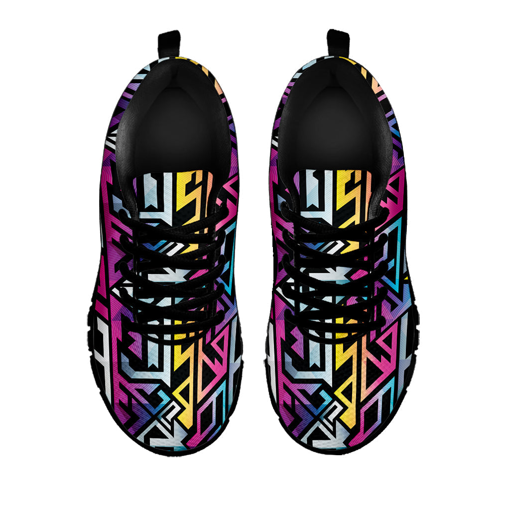 Colorful Geometric Tribal Pattern Print Black Running Shoes