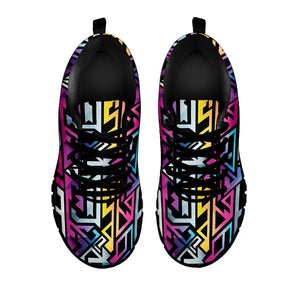 Colorful Geometric Tribal Pattern Print Black Running Shoes