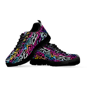 Colorful Geometric Tribal Pattern Print Black Running Shoes