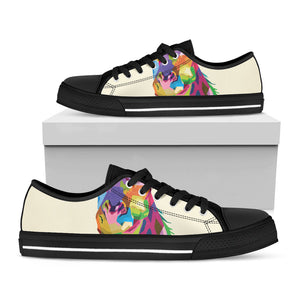 Colorful Giraffe Portrait Print Black Low Top Sneakers