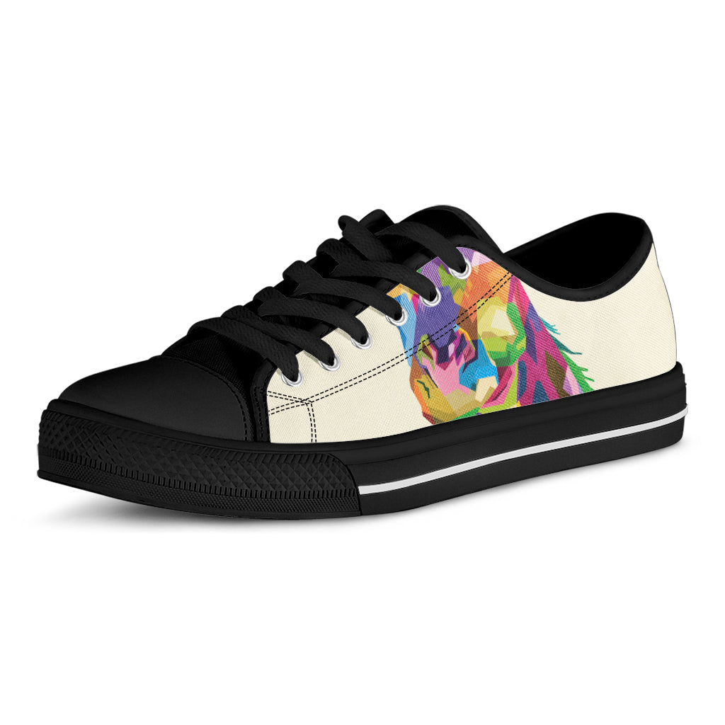 Colorful Giraffe Portrait Print Black Low Top Sneakers