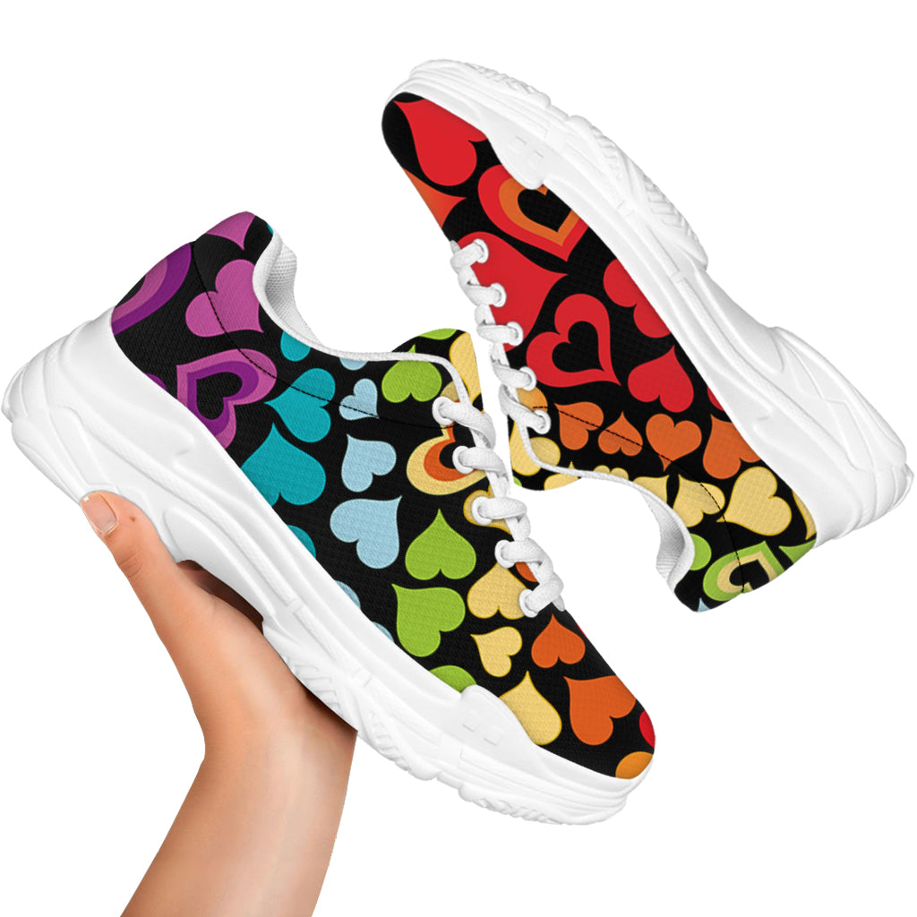 Colorful Heart Wave Pattern Print White Chunky Shoes