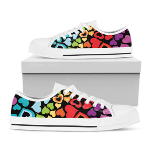 Colorful Heart Wave Pattern Print White Low Top Sneakers