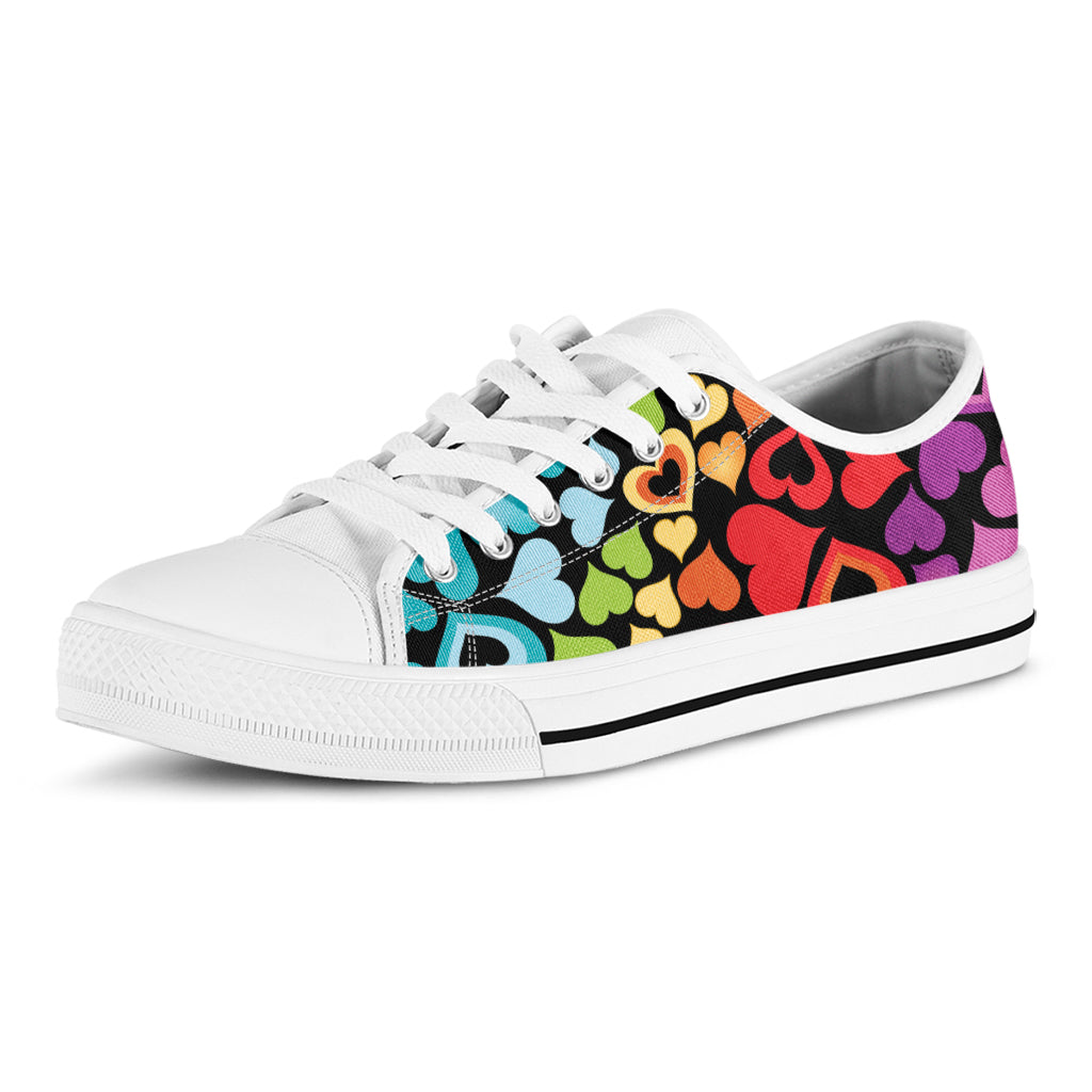 Colorful Heart Wave Pattern Print White Low Top Sneakers