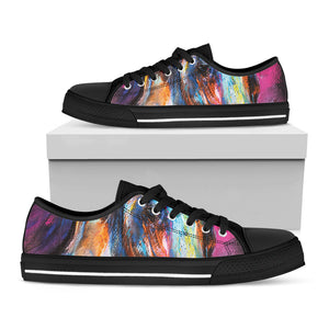 Colorful Horse Painting Print Black Low Top Sneakers