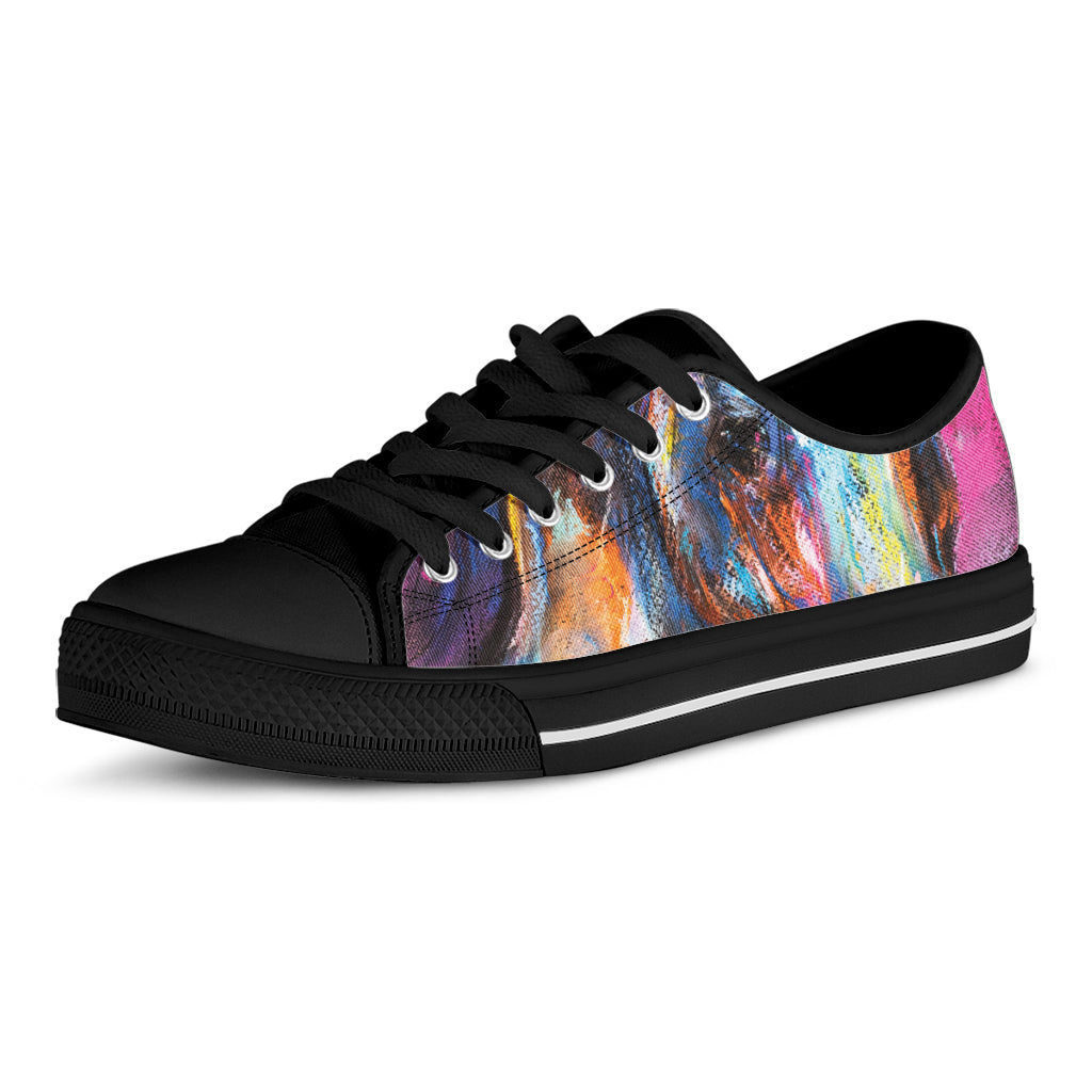 Colorful Horse Painting Print Black Low Top Sneakers