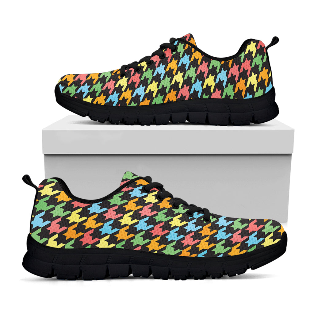 Colorful Houndstooth Print Black Running Shoes