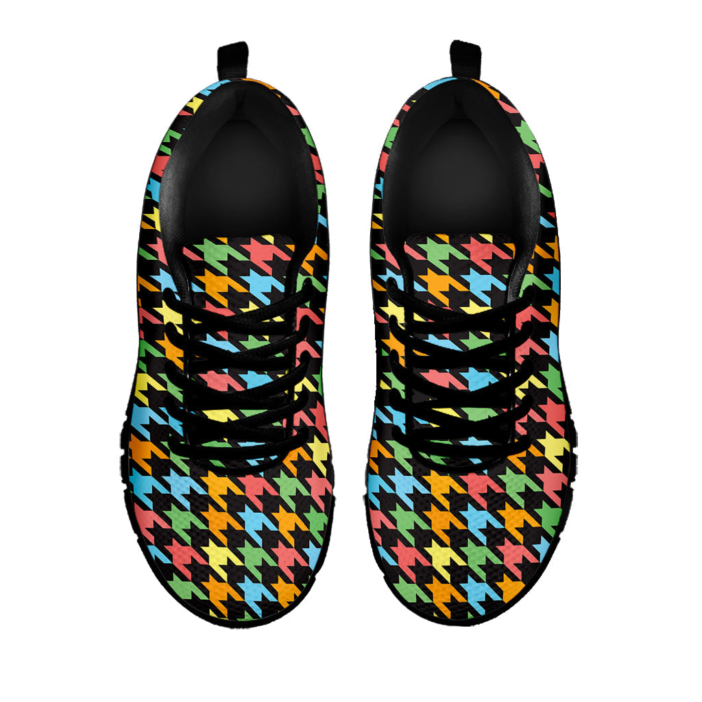 Colorful Houndstooth Print Black Running Shoes