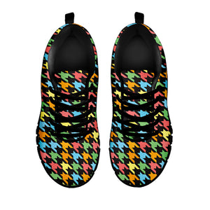 Colorful Houndstooth Print Black Running Shoes