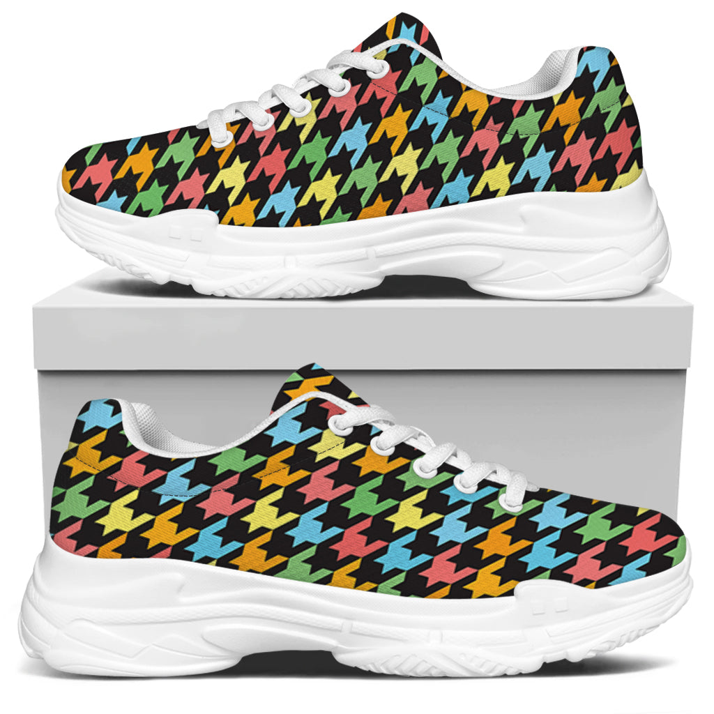 Colorful Houndstooth Print White Chunky Shoes
