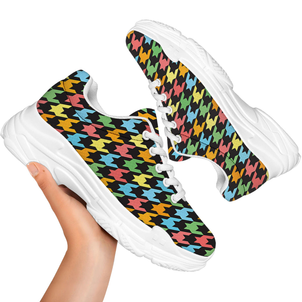 Colorful Houndstooth Print White Chunky Shoes