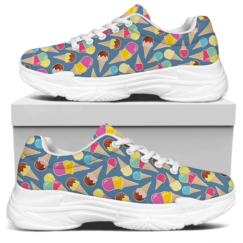 Colorful Ice Cream Pattern Print White Chunky Shoes