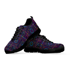 Colorful Indian Elephant Pattern Print Black Running Shoes