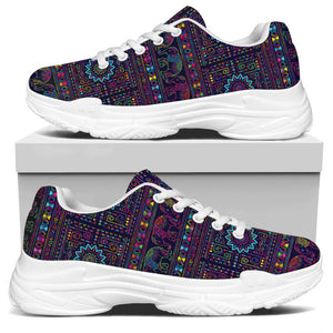 Colorful Indian Elephant Pattern Print White Chunky Shoes