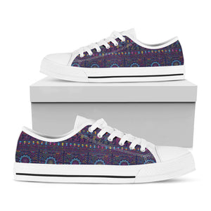 Colorful Indian Elephant Pattern Print White Low Top Sneakers