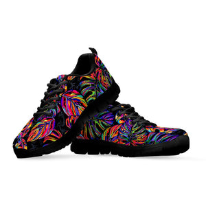Colorful Leaf Tropical Pattern Print Black Running Shoes