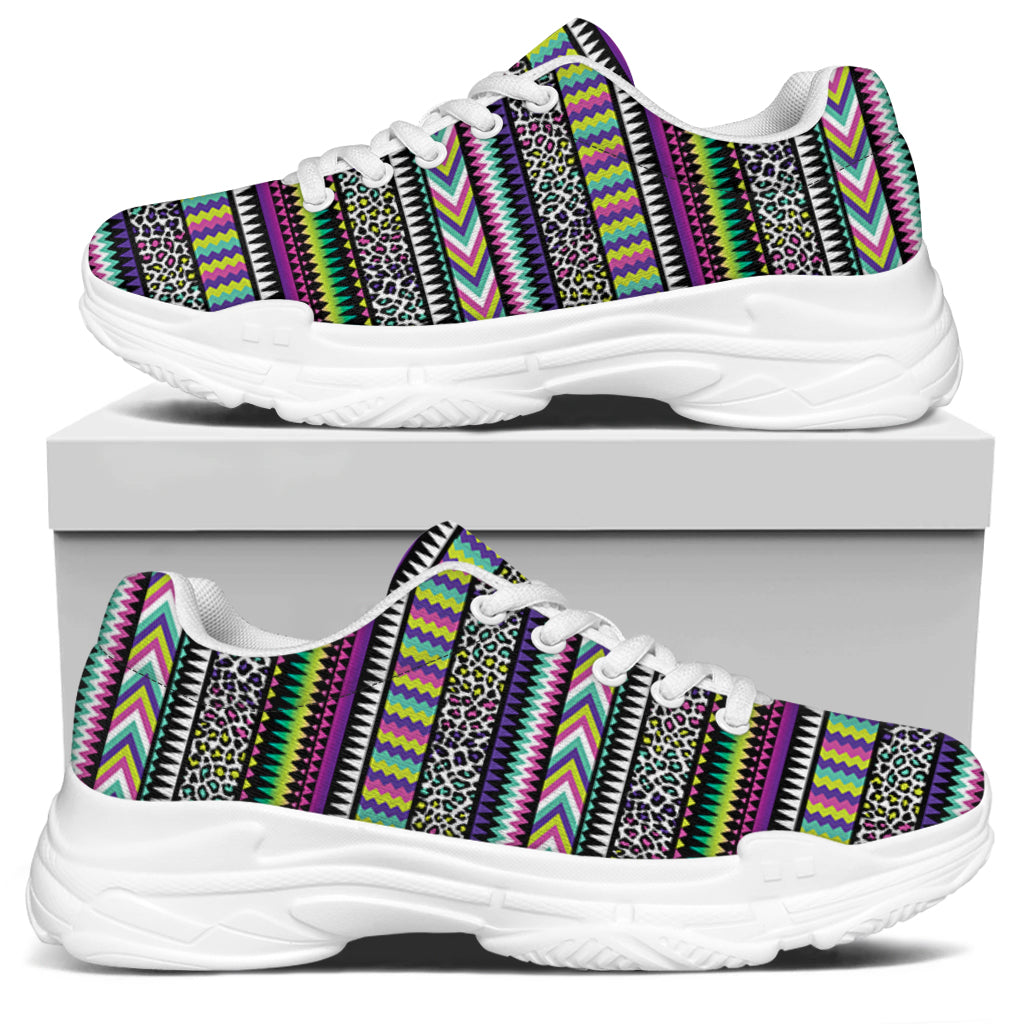 Colorful Leopard Navajo Tribal Print White Chunky Shoes