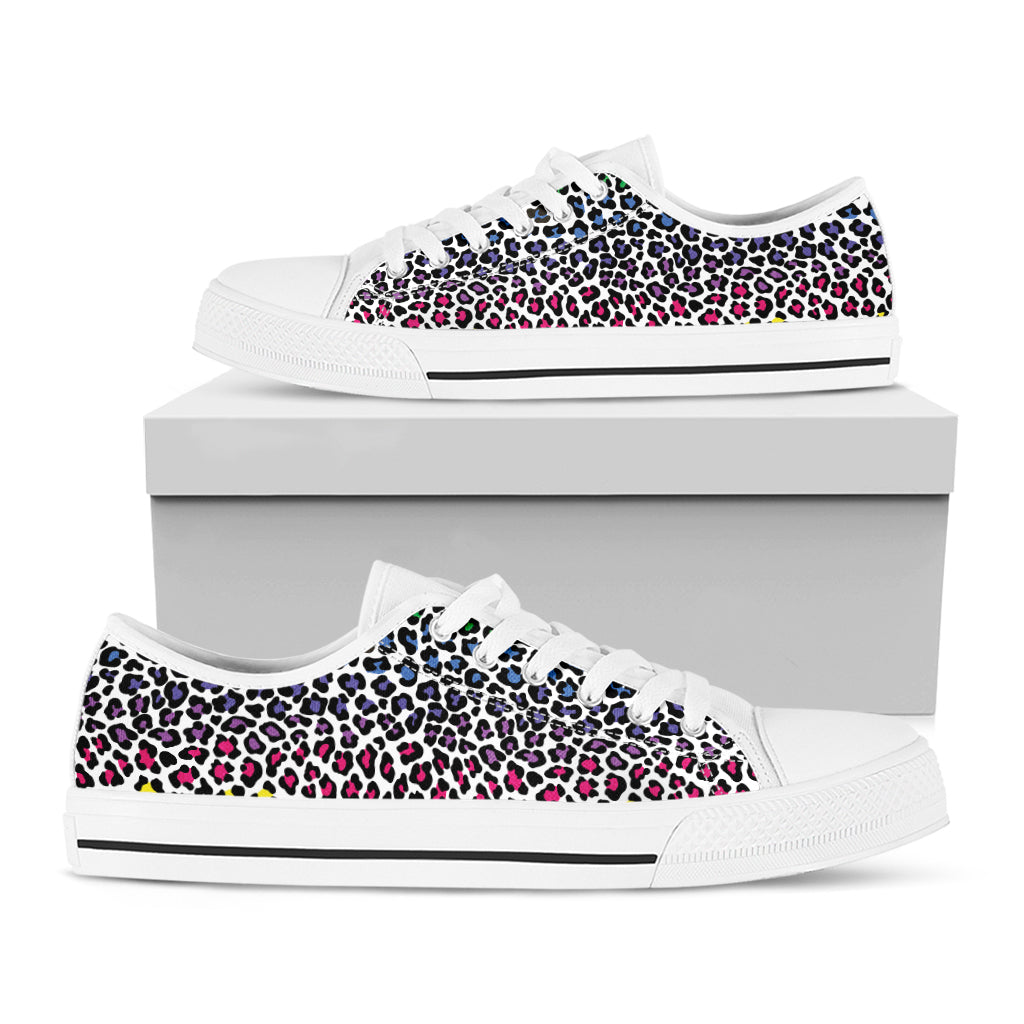 Colorful Leopard Print White Low Top Sneakers