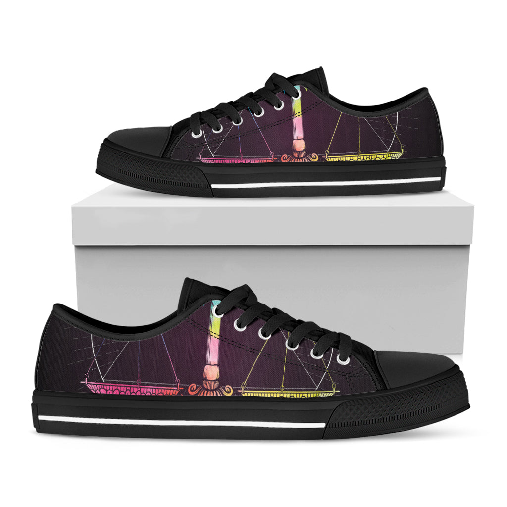 Colorful Libra Sign Print Black Low Top Sneakers