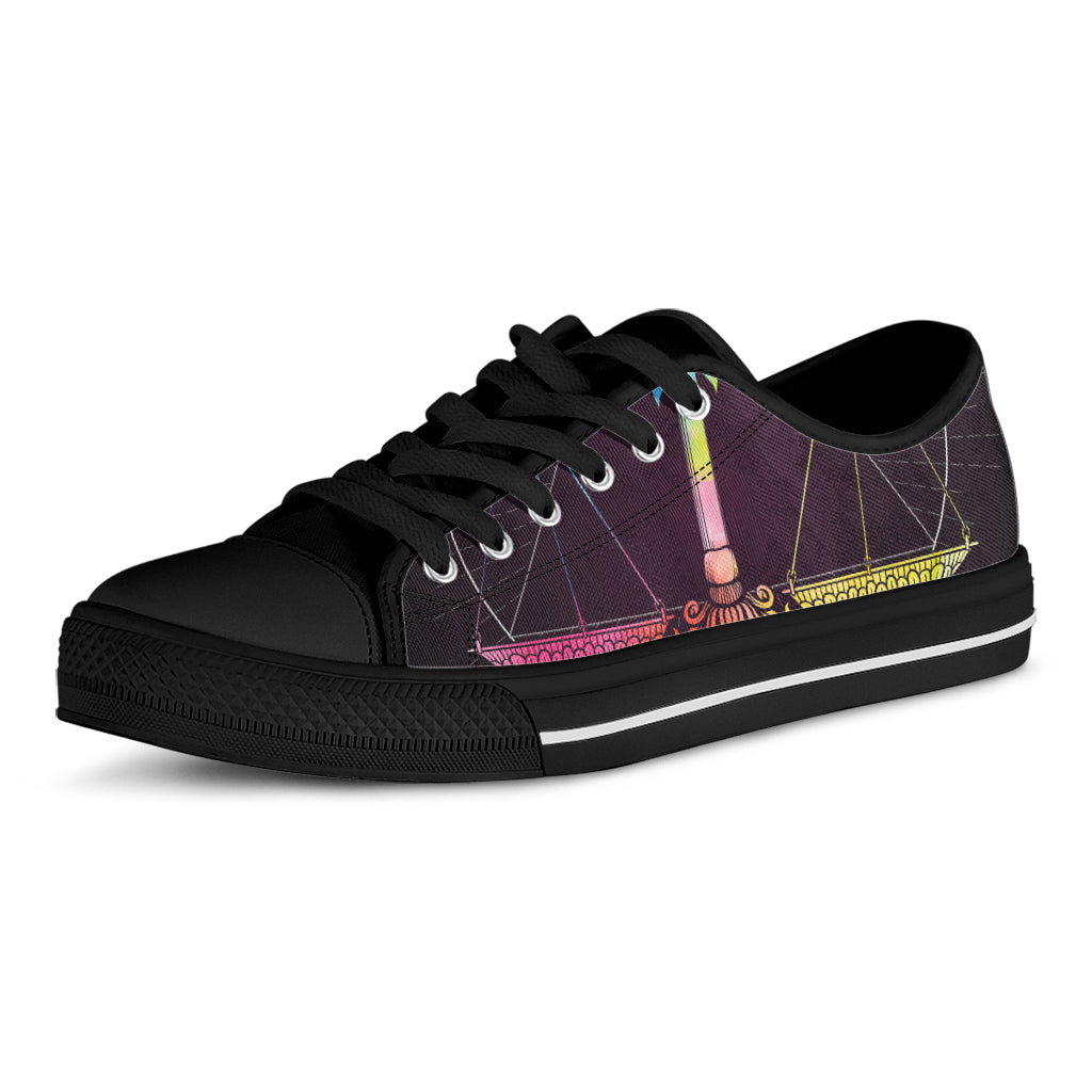 Colorful Libra Sign Print Black Low Top Sneakers