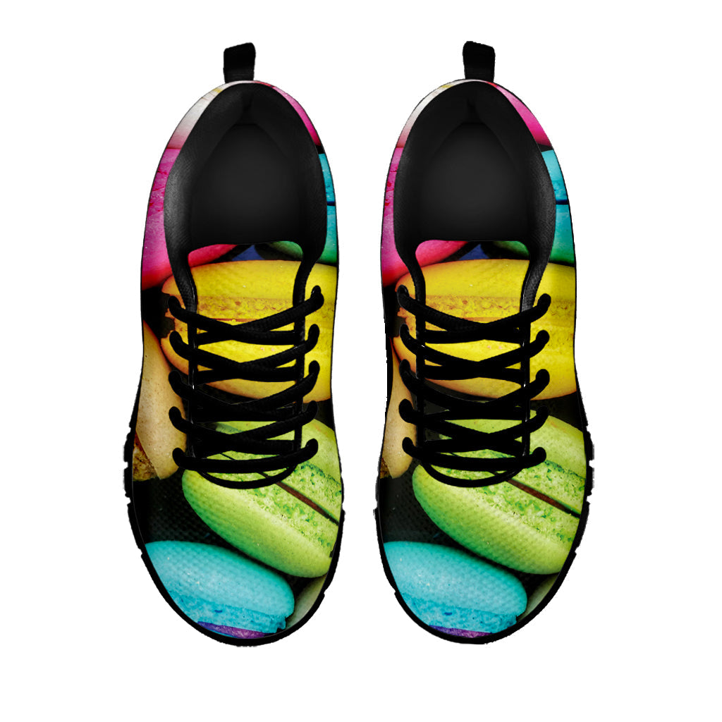 Colorful Macarons Print Black Running Shoes