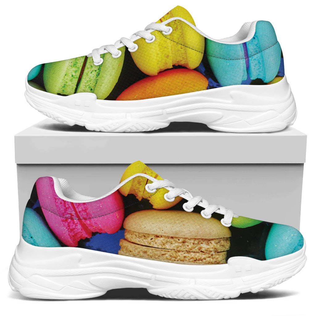 Colorful Macarons Print White Chunky Shoes