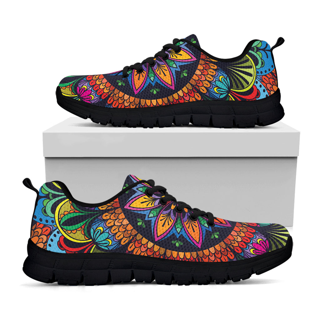 Colorful Mandala Print Black Running Shoes