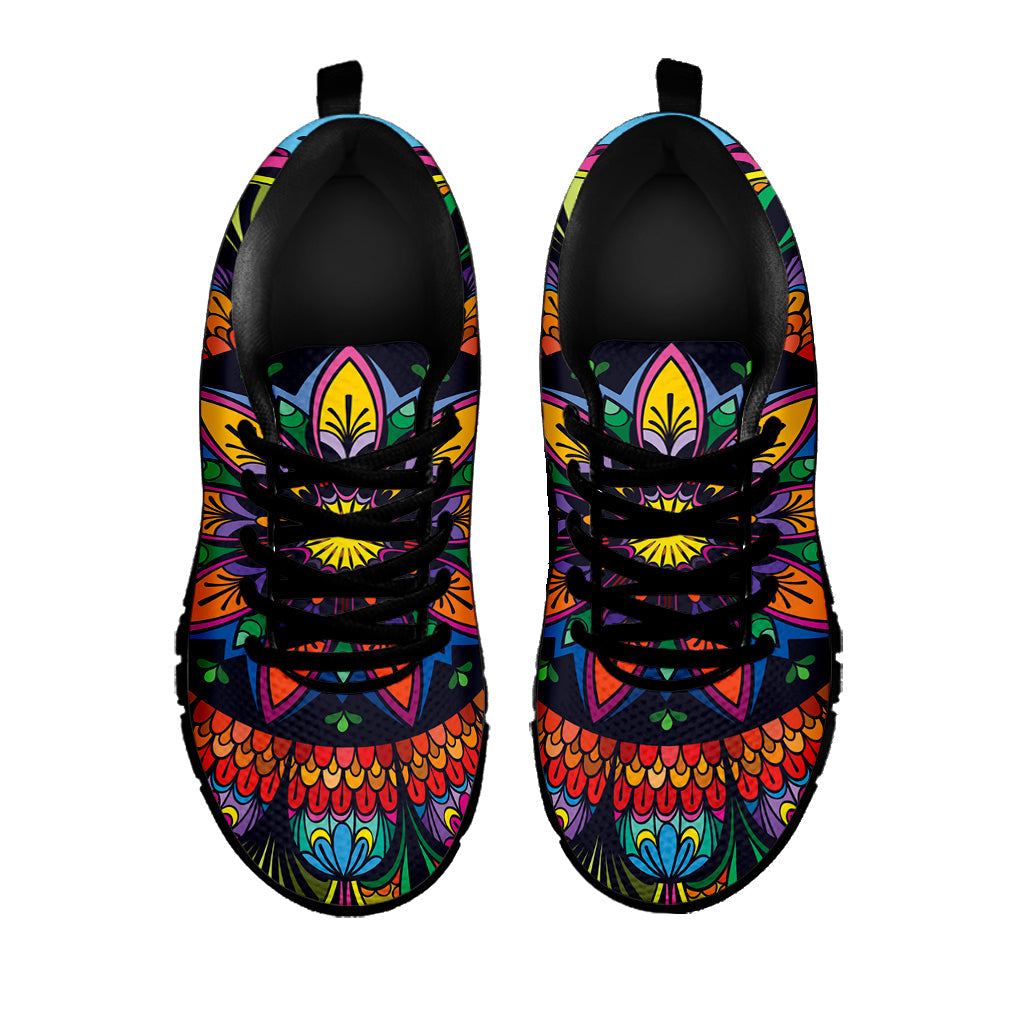 Colorful Mandala Print Black Running Shoes