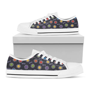 Colorful Maya Pattern Print White Low Top Sneakers