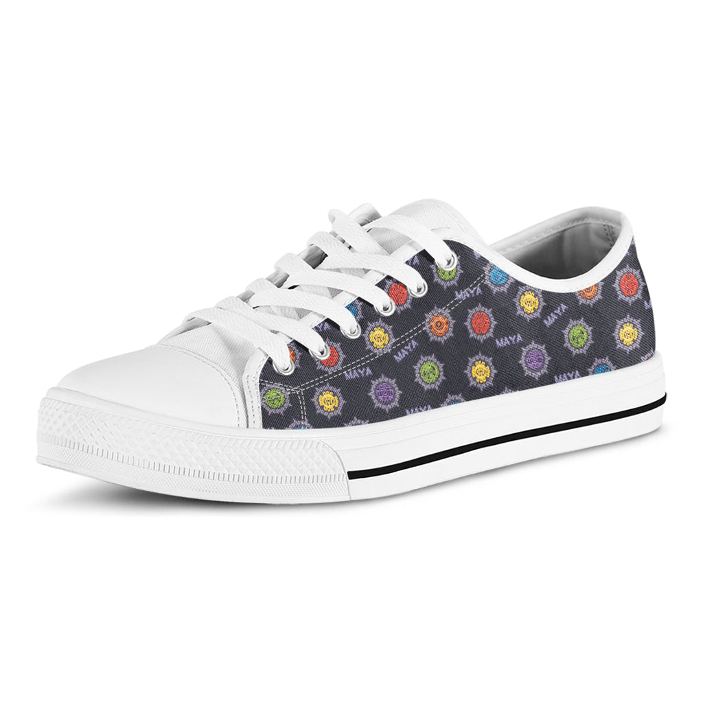 Colorful Maya Pattern Print White Low Top Sneakers