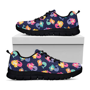 Colorful Mermaid Pattern Print Black Running Shoes