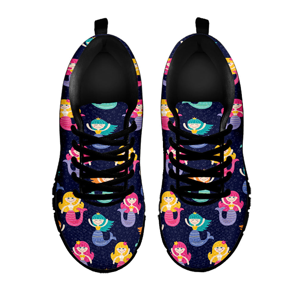 Colorful Mermaid Pattern Print Black Running Shoes
