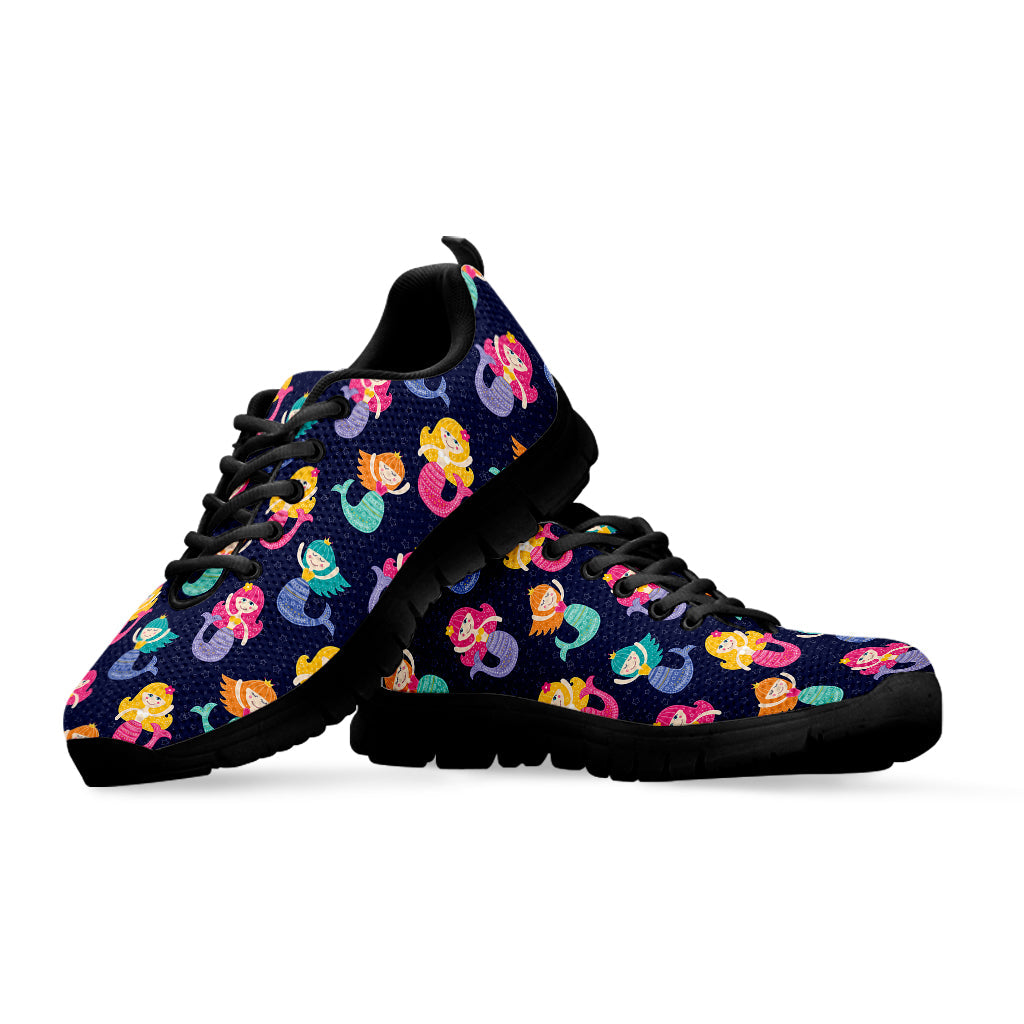 Colorful Mermaid Pattern Print Black Running Shoes