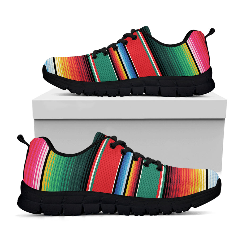 Colorful Mexican Blanket Pattern Print Black Running Shoes