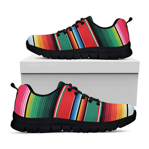 Colorful Mexican Blanket Pattern Print Black Running Shoes
