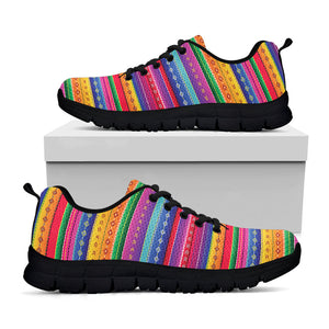 Colorful Mexican Serape Pattern Print Black Running Shoes