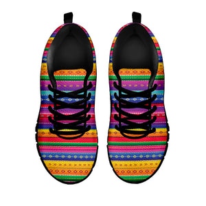 Colorful Mexican Serape Pattern Print Black Running Shoes