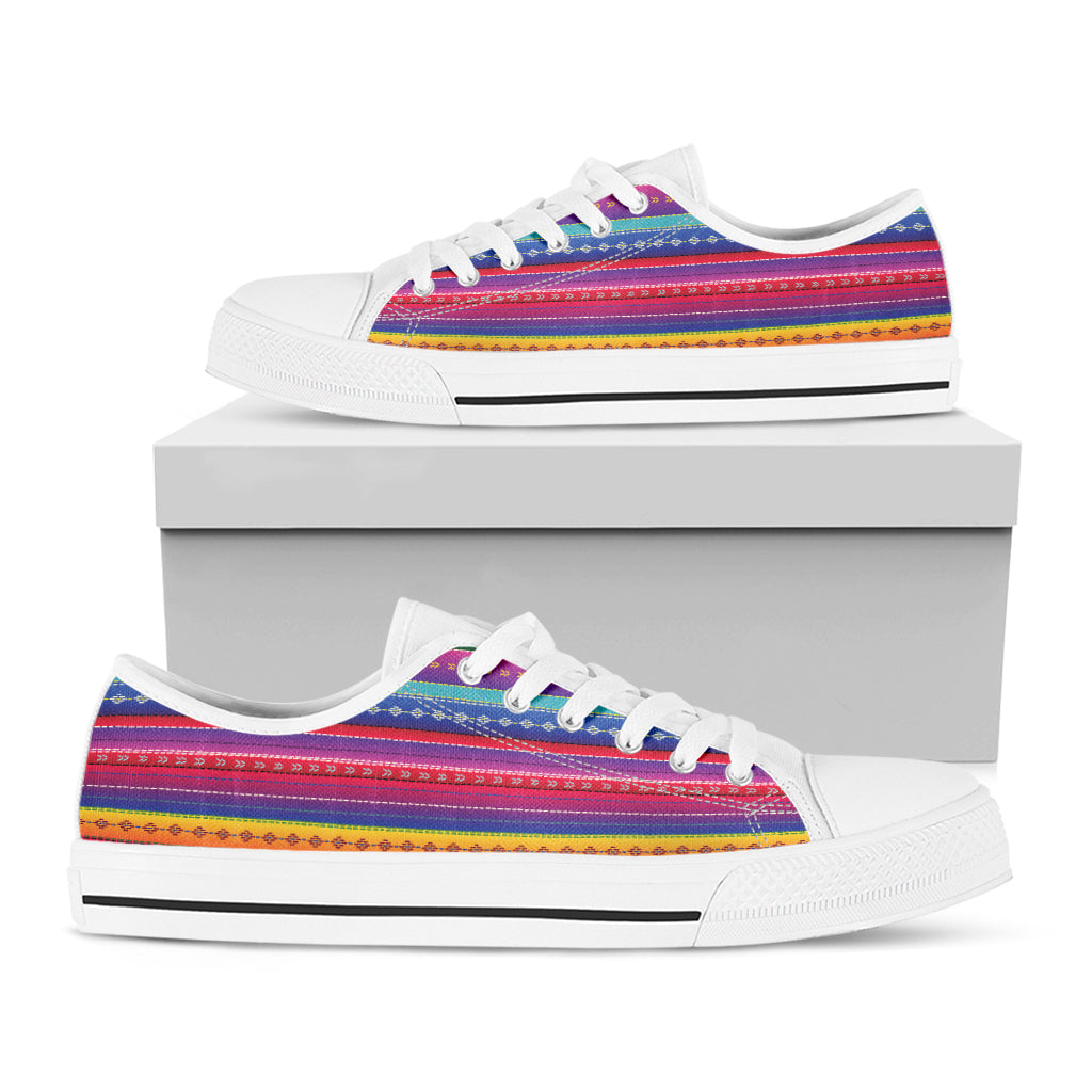 Colorful Mexican Serape Pattern Print White Low Top Sneakers