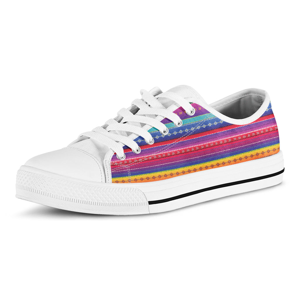 Colorful Mexican Serape Pattern Print White Low Top Sneakers