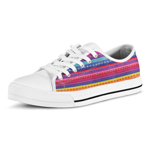 Colorful Mexican Serape Pattern Print White Low Top Sneakers